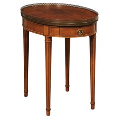 French Oval Side Table with Brass Gallery Top