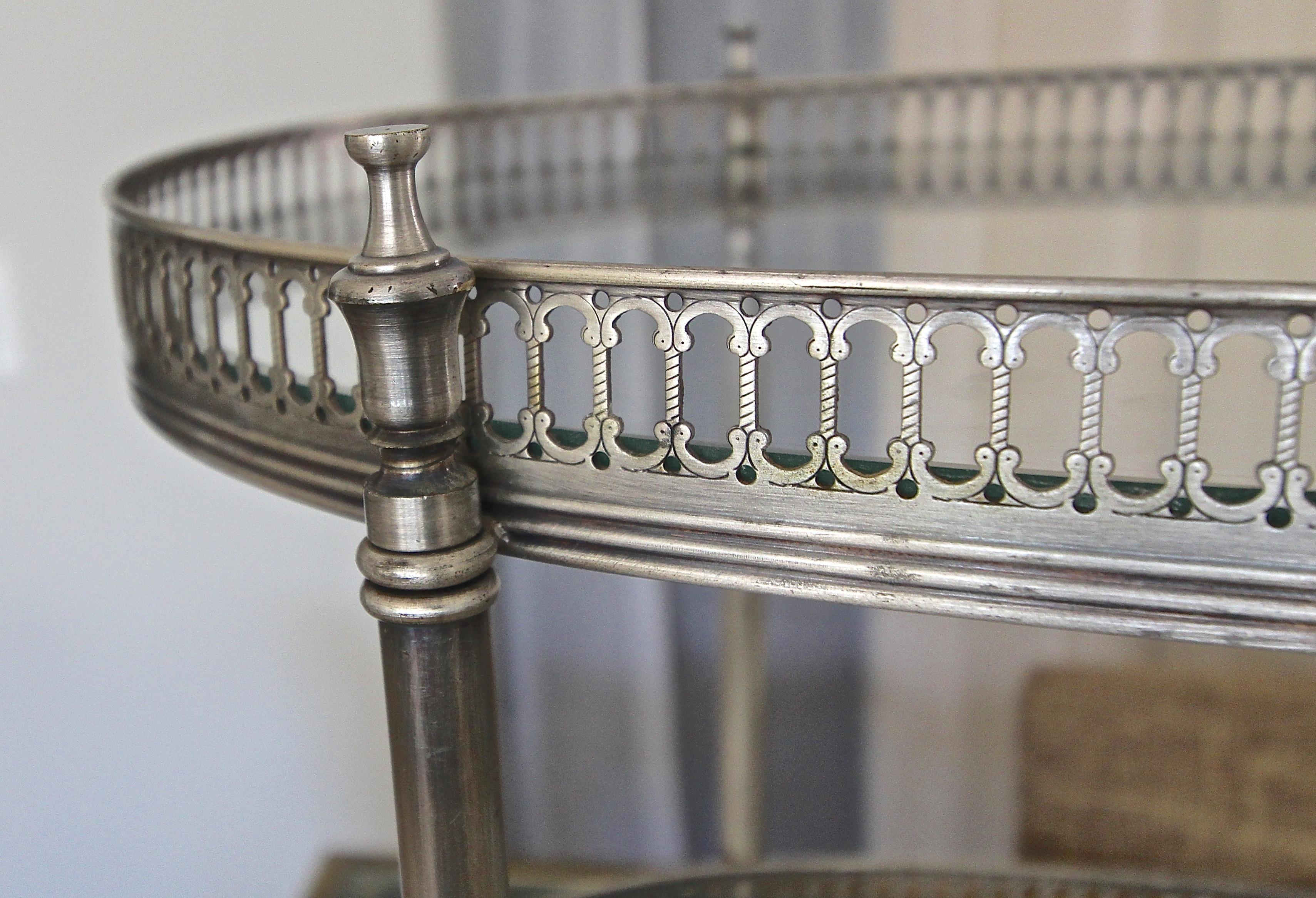 French Oval Silver Plated 3-Tier Bar Cart or Side Table 2