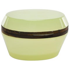 French Oval Uranium Opaline Glass and Brass Box