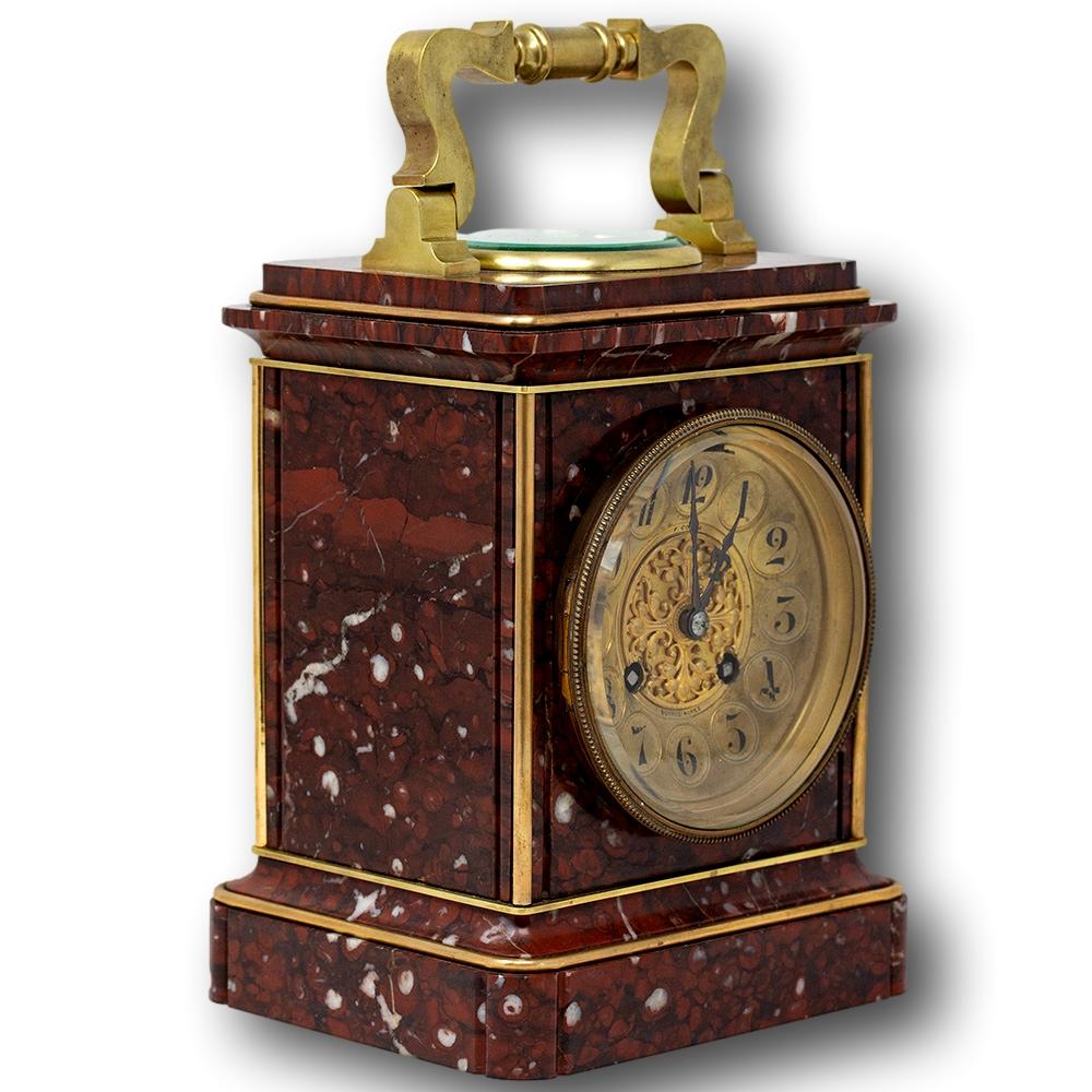 French Oversized Rouge Marble Carriage Clock Retailed in Buenos Aires 4