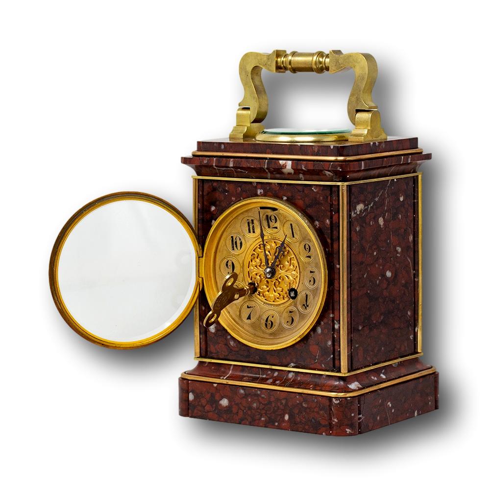 French Oversized Rouge Marble Carriage Clock Retailed in Buenos Aires 5