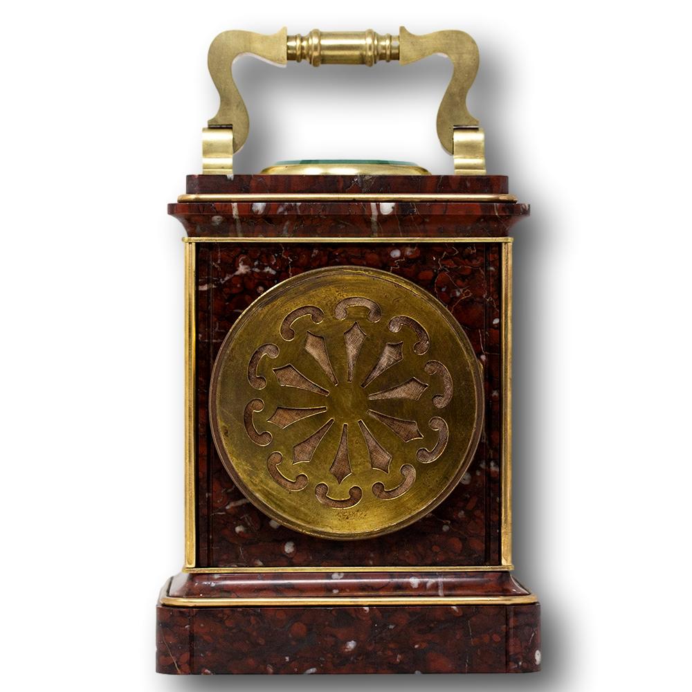 Napoleon III French Oversized Rouge Marble Carriage Clock Retailed in Buenos Aires