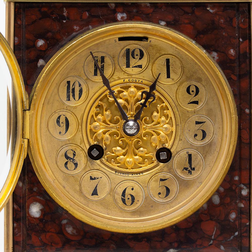French Oversized Rouge Marble Carriage Clock Retailed in Buenos Aires In Good Condition In Newark, England