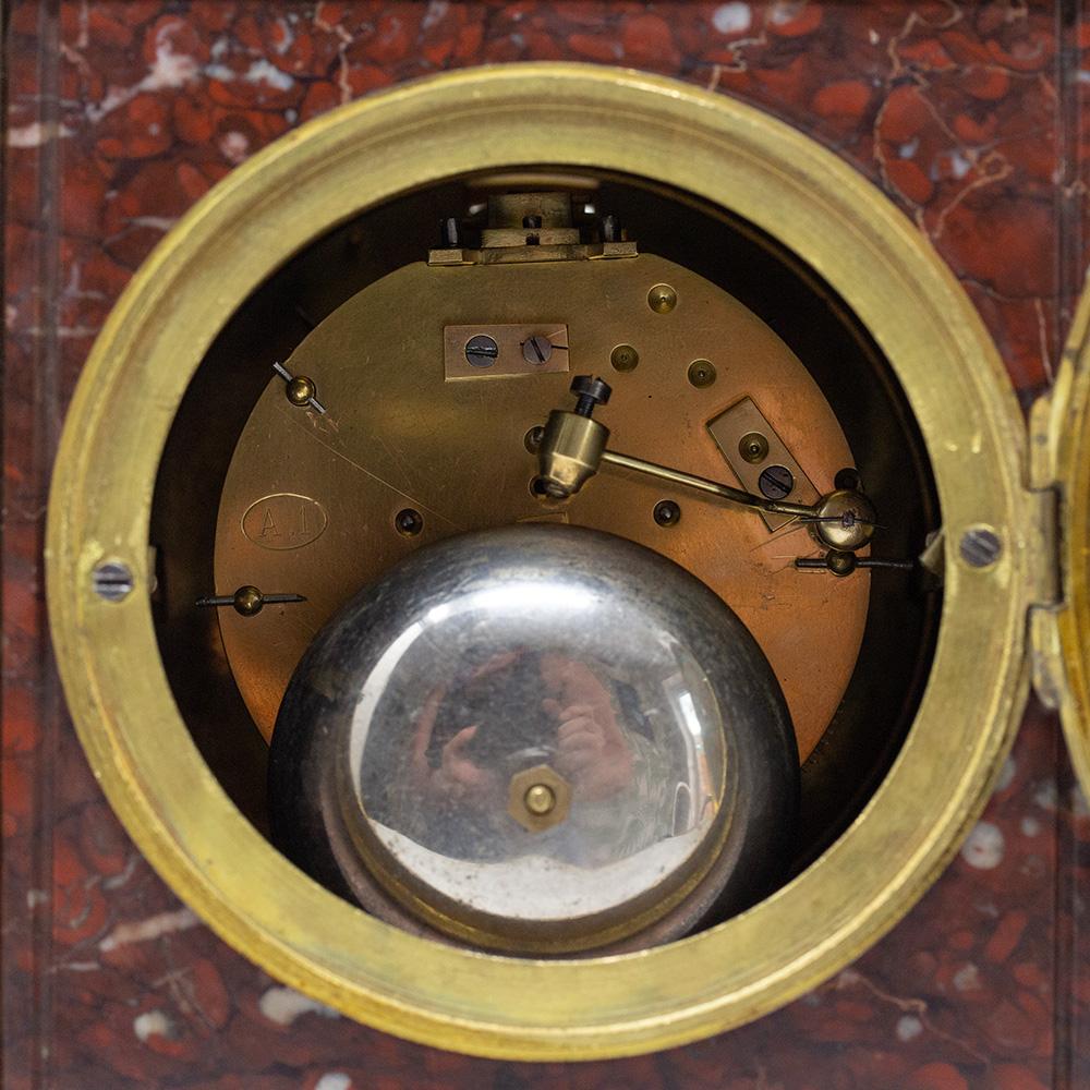 French Oversized Rouge Marble Carriage Clock Retailed in Buenos Aires 1