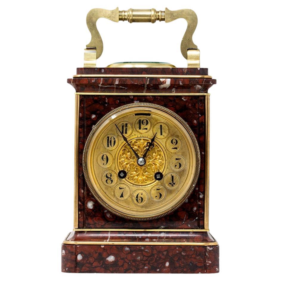 French Oversized Rouge Marble Carriage Clock Retailed in Buenos Aires