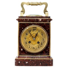 Antique French Oversized Rouge Marble Carriage Clock Retailed in Buenos Aires