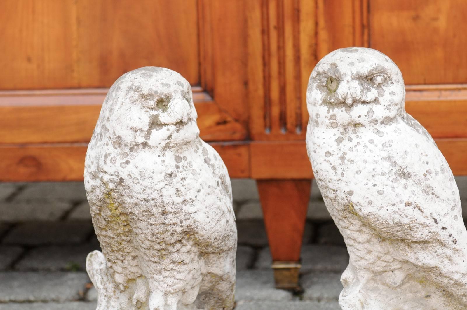Mid-Century Modern French Owl Composition Sculpture, circa 1950 with Weathered Appearance