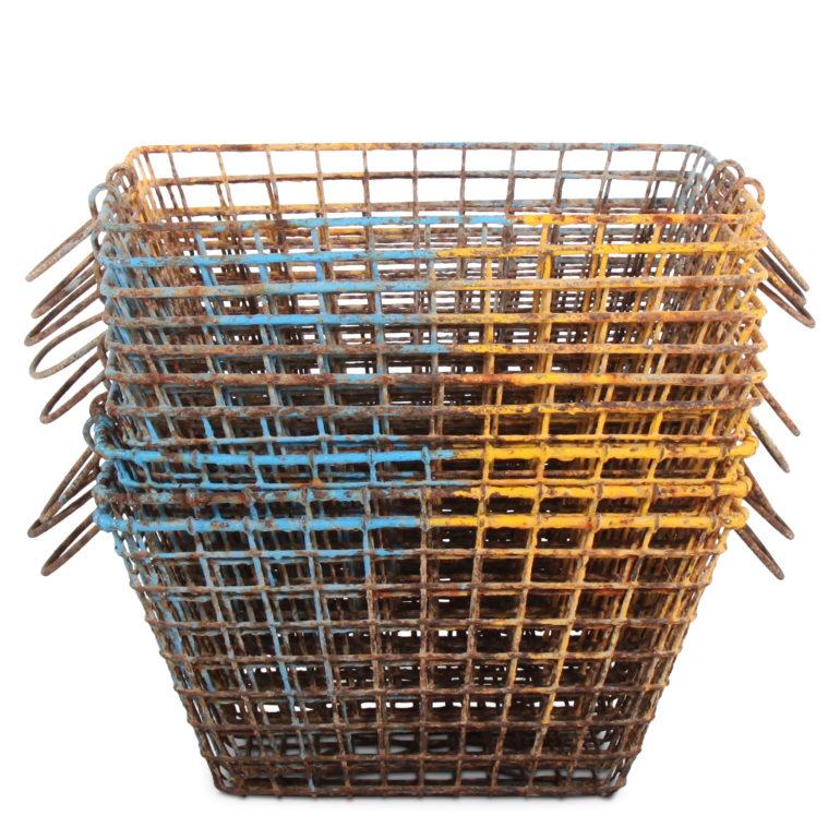 Oyster baskets salvaged from the coast of France. Featuring folding handles, and nice oxidization. Great for storage and a touch of history.

 