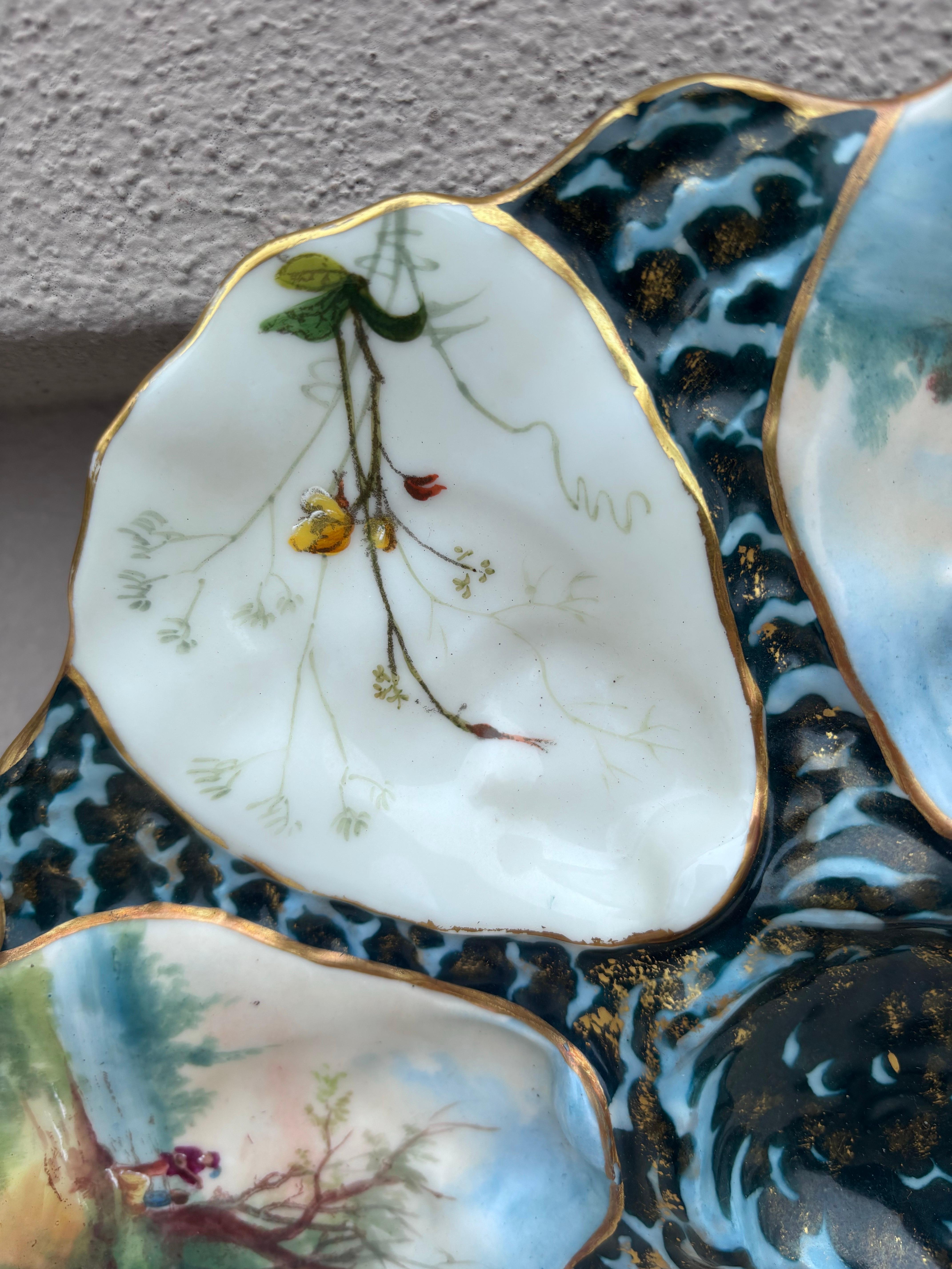 Estetismo Piatto ostrica francese in porcellana Fiori di Limoges in vendita