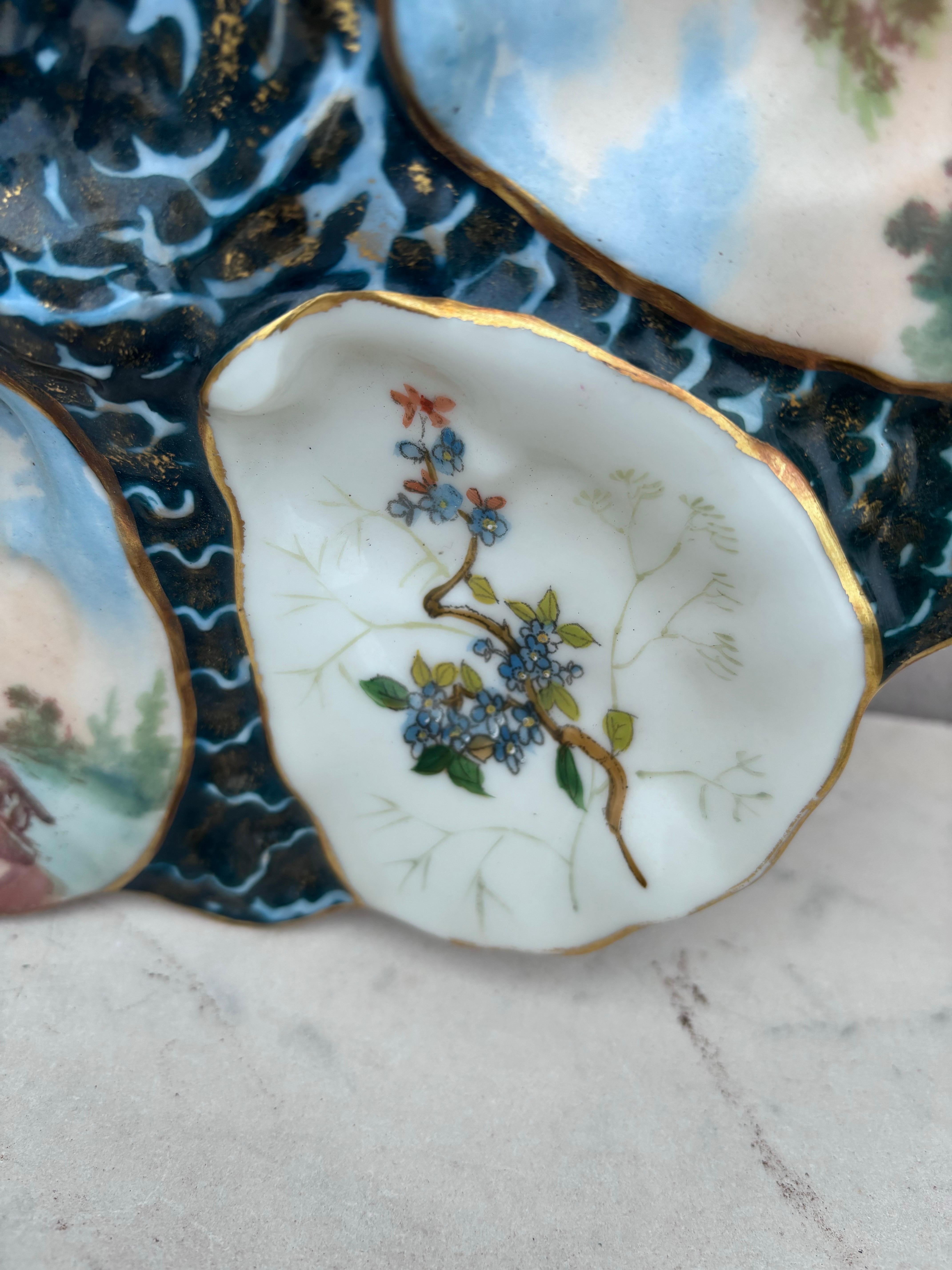 Francese Piatto ostrica francese in porcellana Fiori di Limoges in vendita