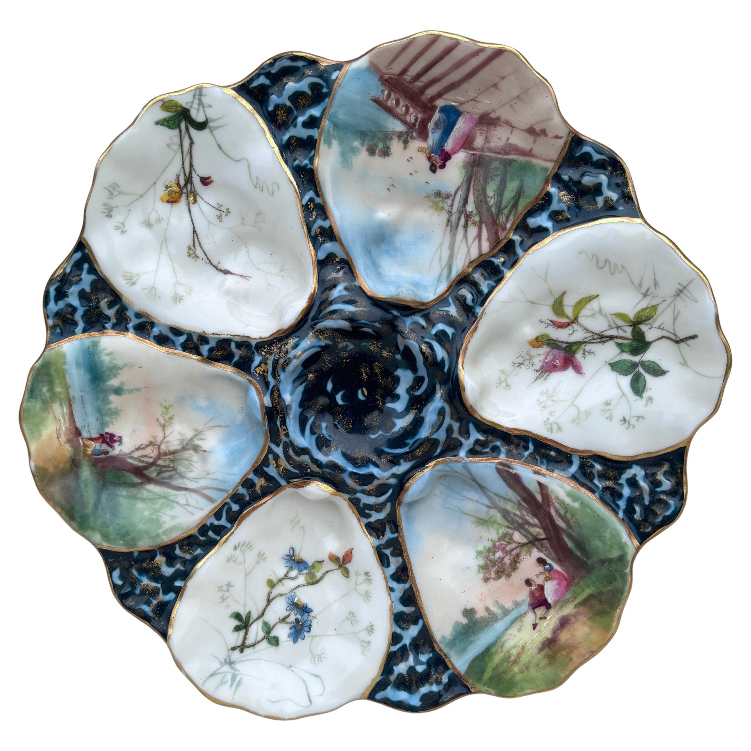 Piatto ostrica francese in porcellana Fiori di Limoges