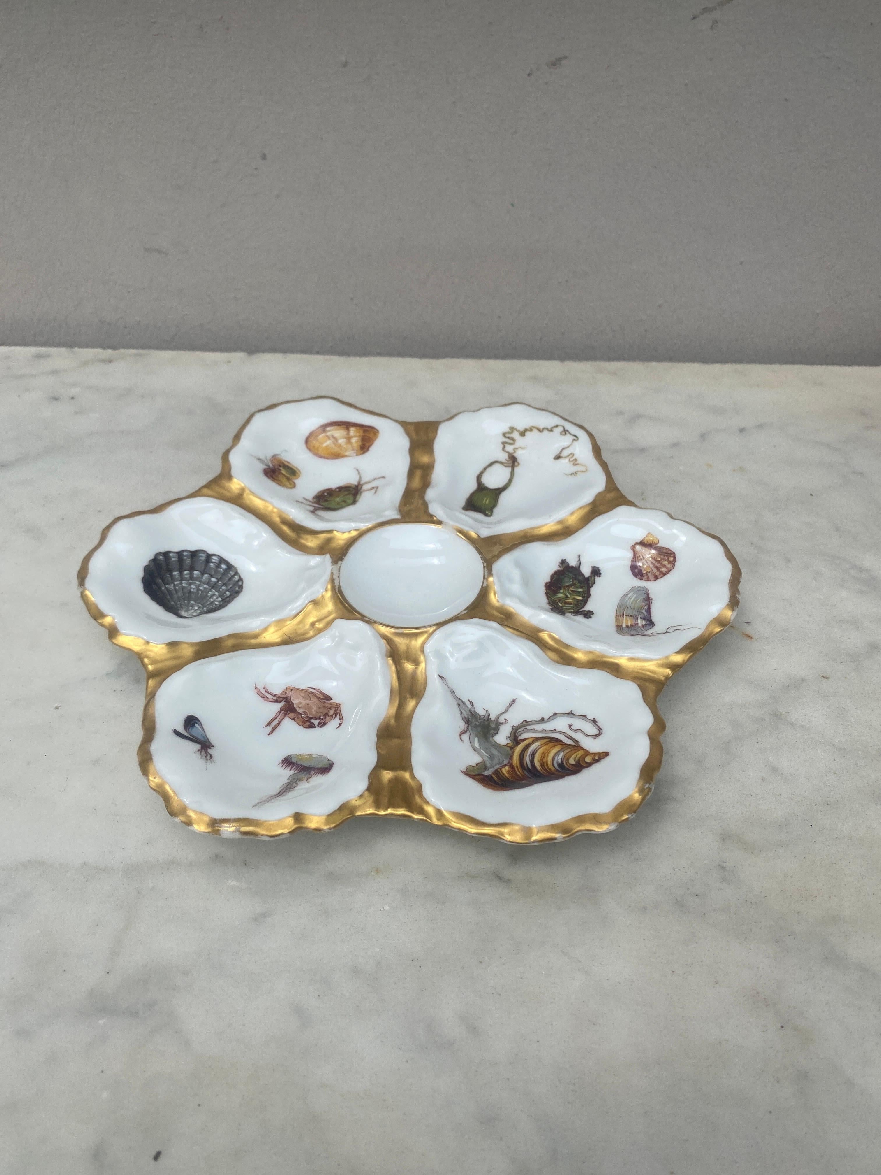 Late 19th Century French Oyster Plate Porcelain Sealife Haviland Limoges