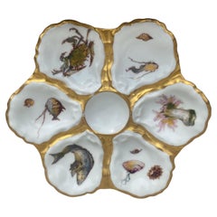 Antique French Oyster Plate Porcelain Sealife Haviland Limoges