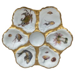 French Oyster Plate Porcelain Sealife Haviland Limoges