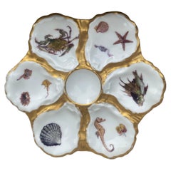 French Oyster Plate Porcelain Sealife Haviland Limoges