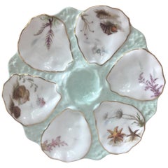 French Oyster Plate Porcelain Sealife Limoges