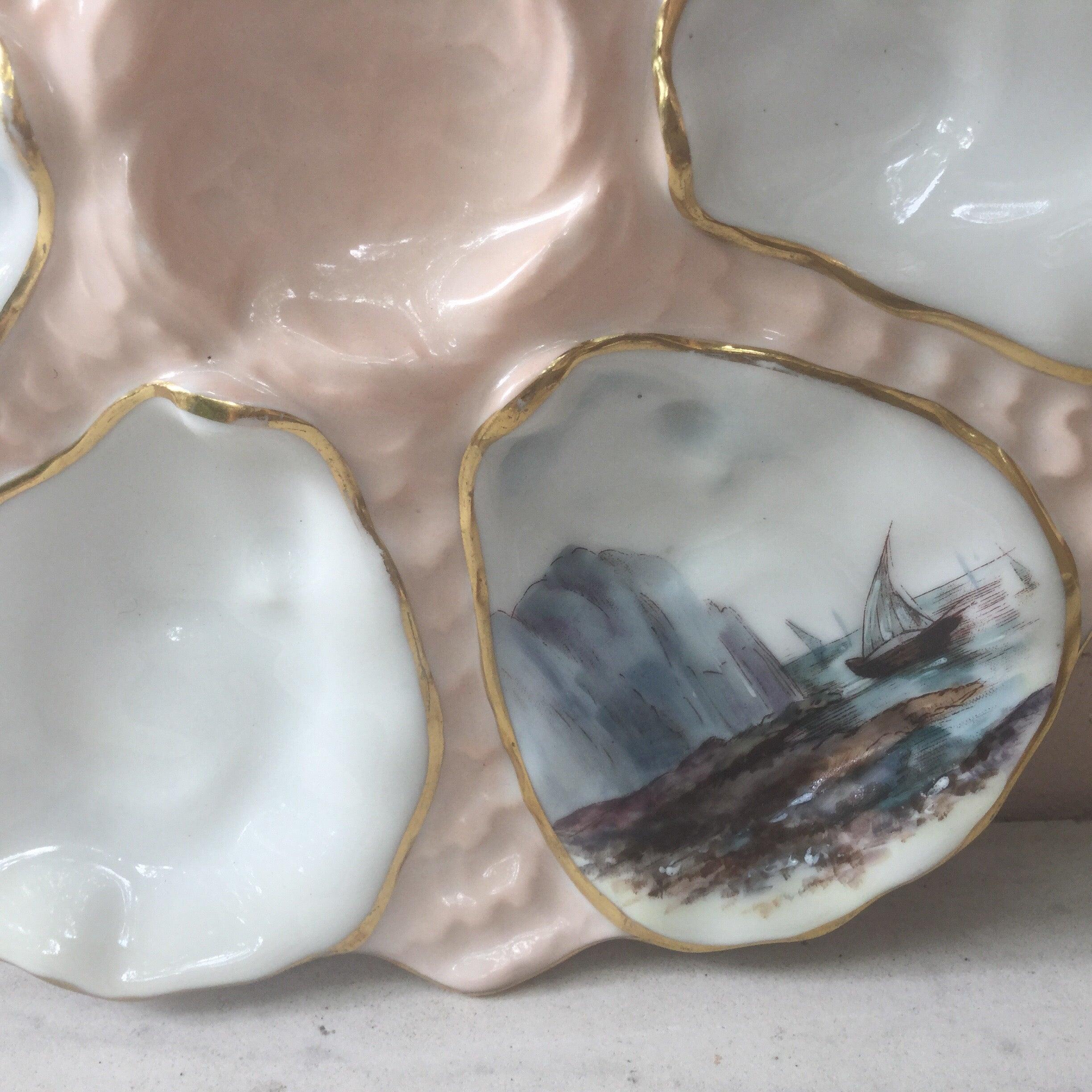 Aesthetic Movement French Oyster Plate Porcelain With boats Limoges