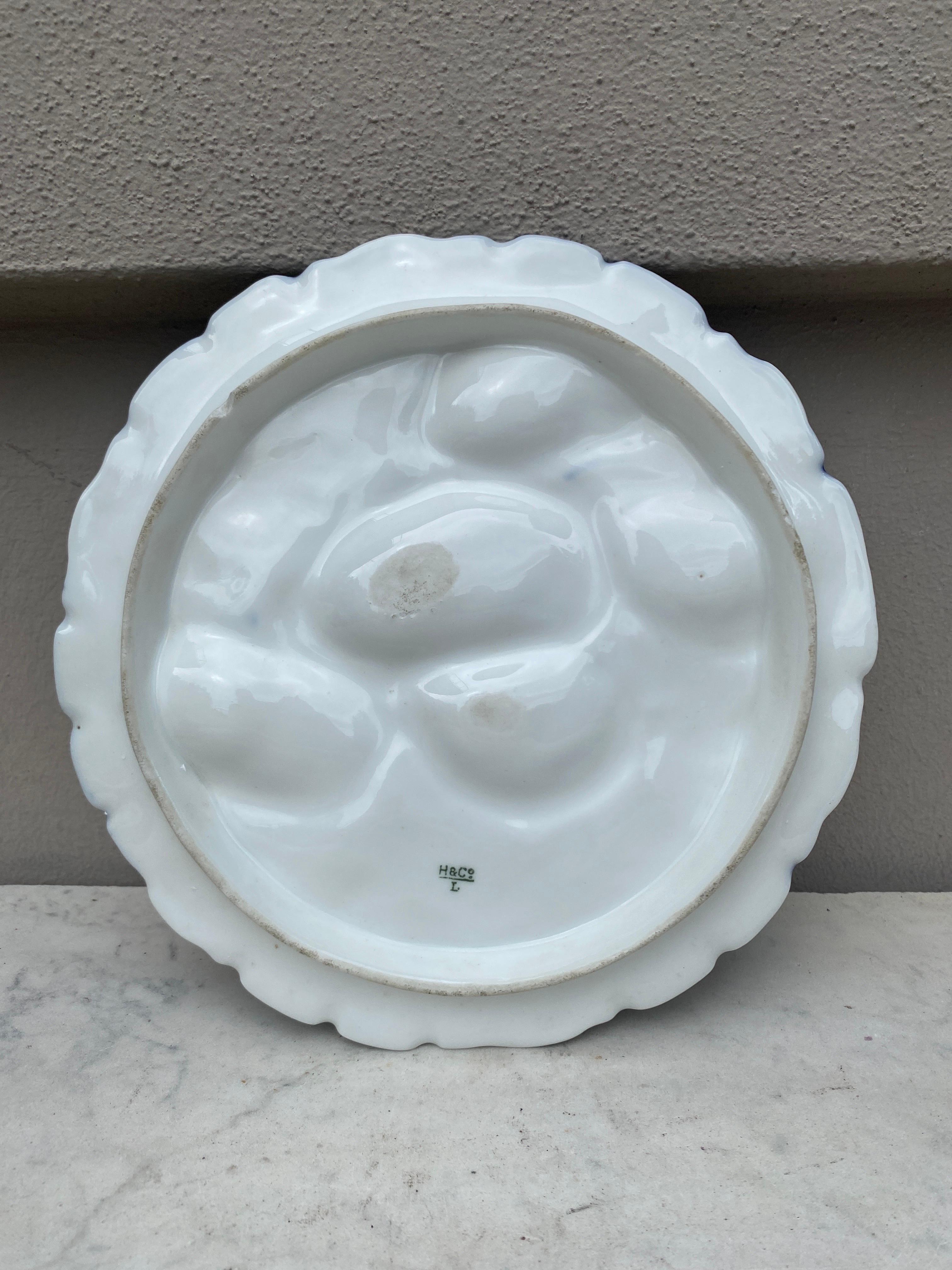 French Oyster Plate Porcelain with Turkey Pattern Haviland Limoges For Sale 1