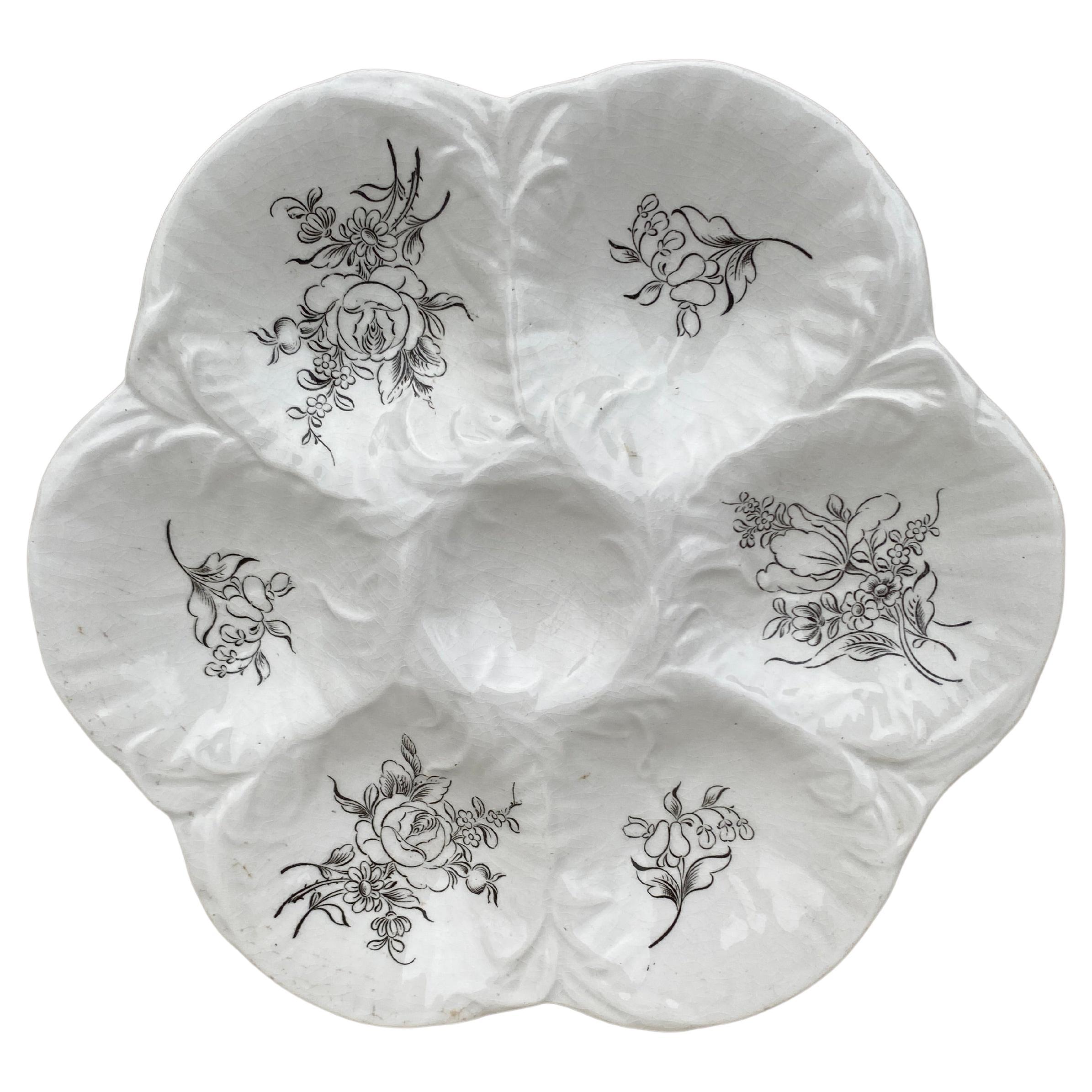 French Oyster Plate with Roses Luneville, circa 1940 For Sale