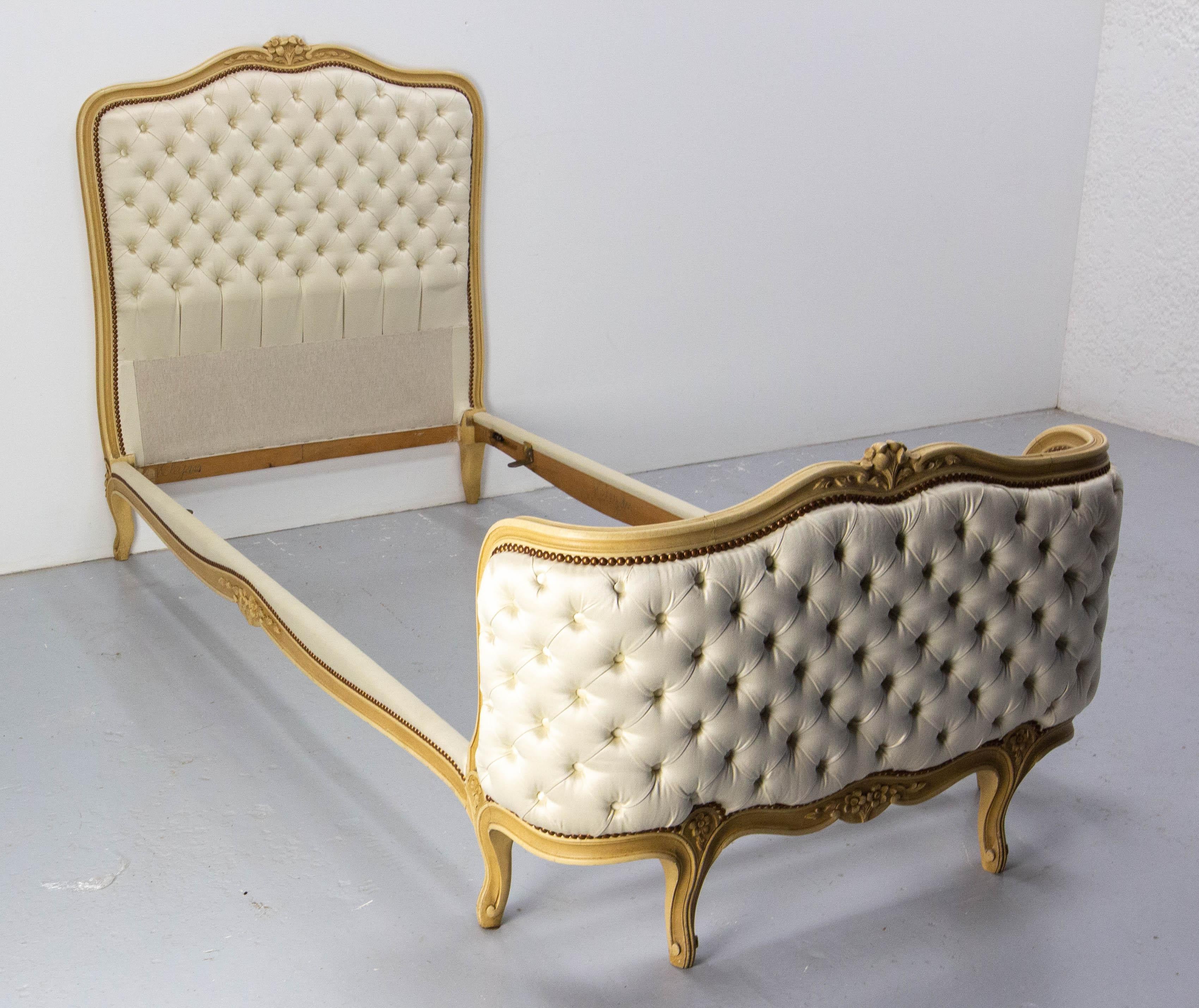 Fabric French Padded Louis XV Style Single Bed or Banquette, circa 1900 For Sale