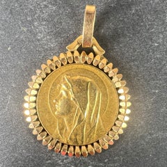 French Pageli Perriat Virgin Mary 18K Yellow Gold Religious Medal Pendant