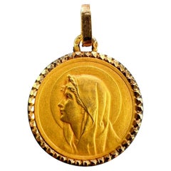 Vintage French Pageli Virgin Mary 18K Yellow Gold Medal Pendant