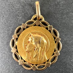 French Pageri Perroud Virgin Mary 18K Yellow Gold Framed Medal Pendant