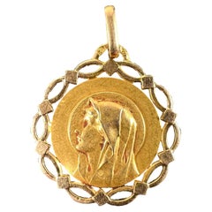 French Pageri Perroud Virgin Mary 18K Yellow Gold Framed Medal Pendant