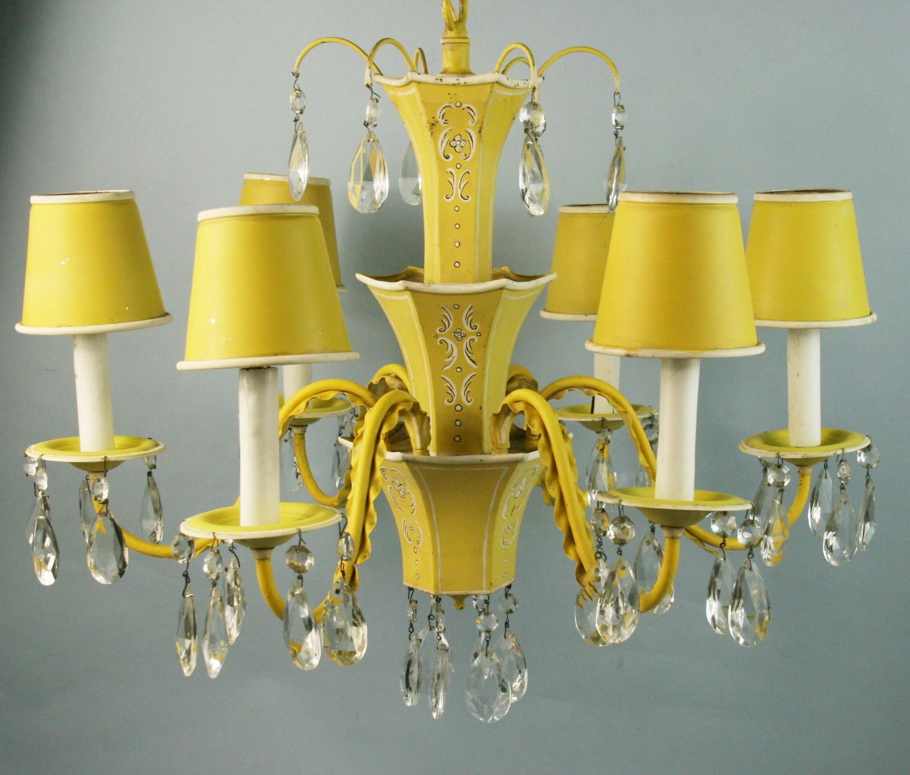 French pagoda chandelier with crystal 
Takes 40 watt max candelabra based bulb
Fixture height 22