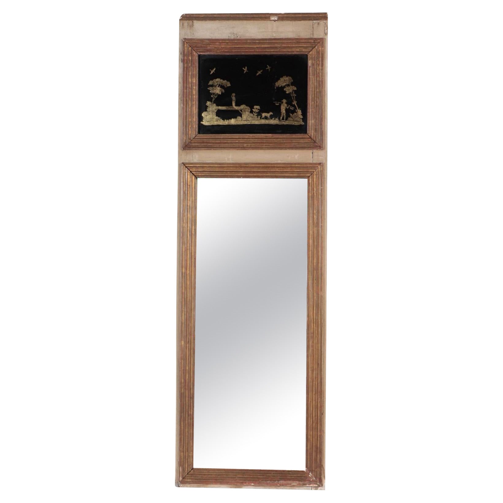 Miroir Trumeau peint et sculpté à la française, XIXe siècle