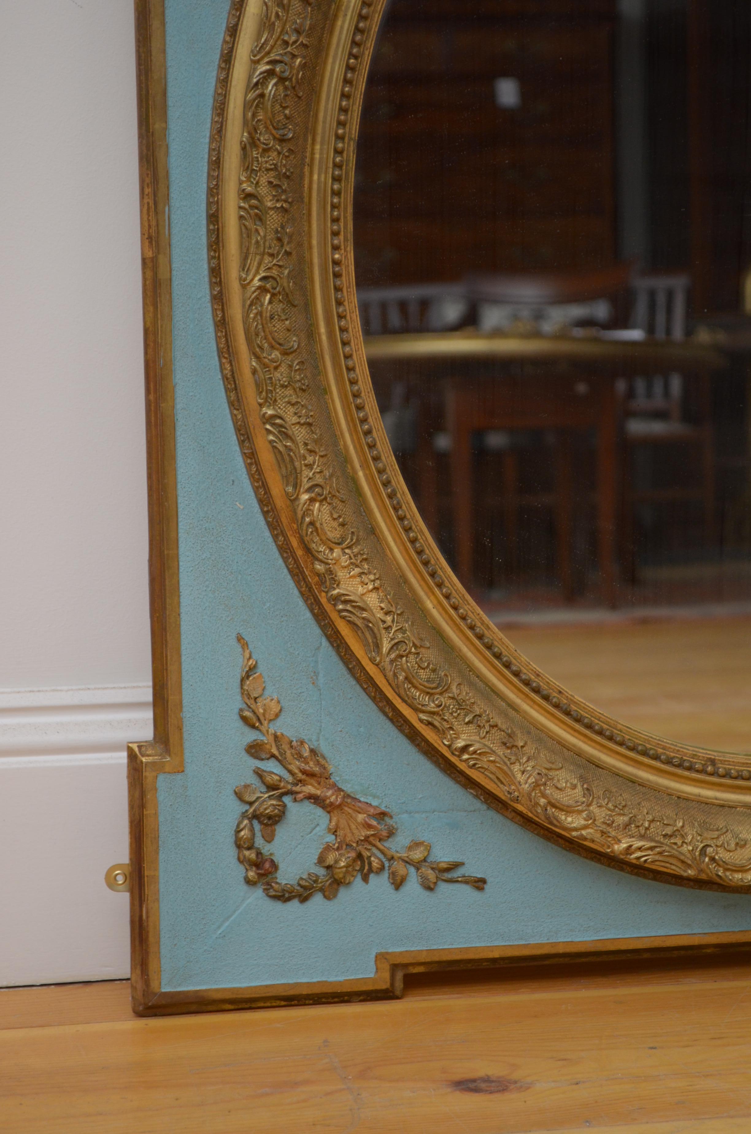 French Painted and Gilded Wall Mirror In Good Condition In Whaley Bridge, GB