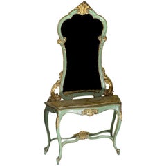 Painted & Gilded Wood Console Table with an Associated Mirror