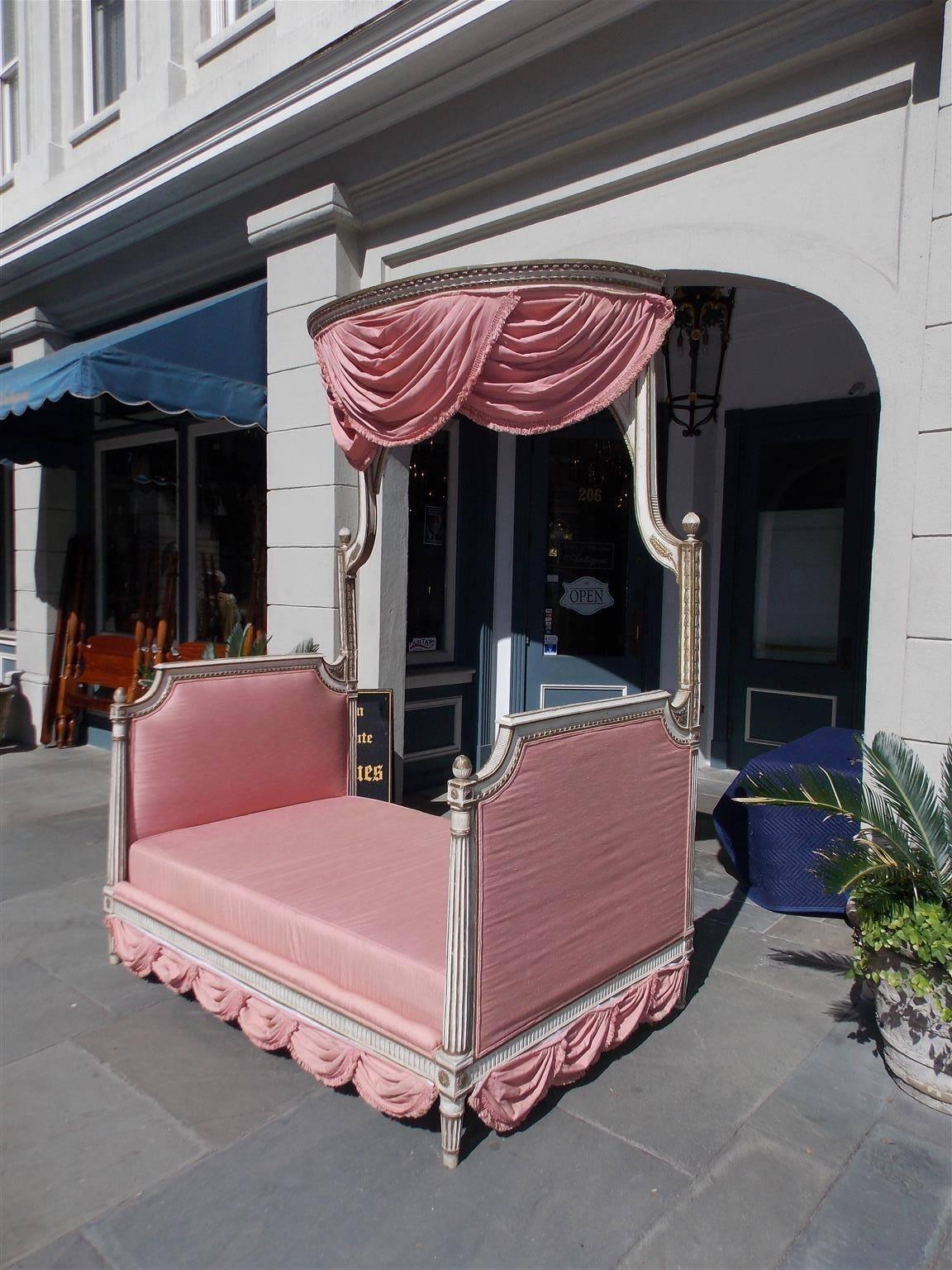 Louis Philippe French Painted and Gilt Upholstered Fluted Floral Daybed, Circa 1840