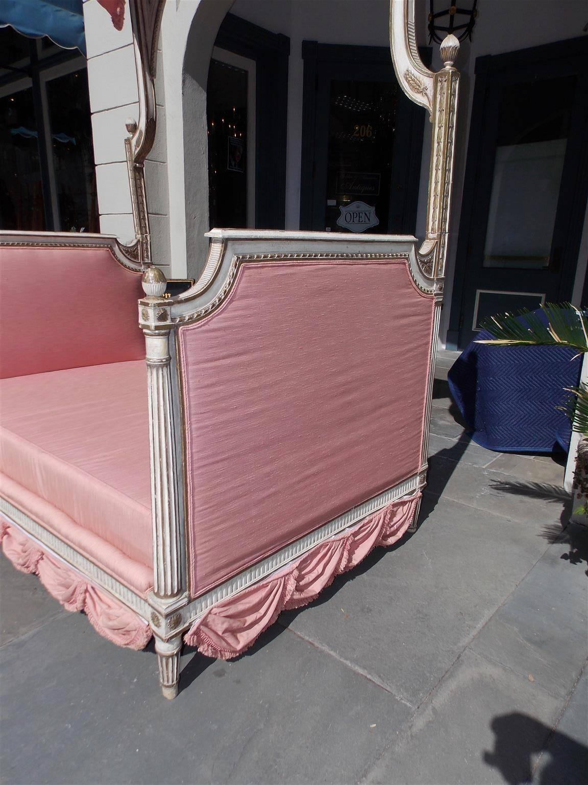 Upholstery French Painted and Gilt Upholstered Fluted Floral Daybed, Circa 1840