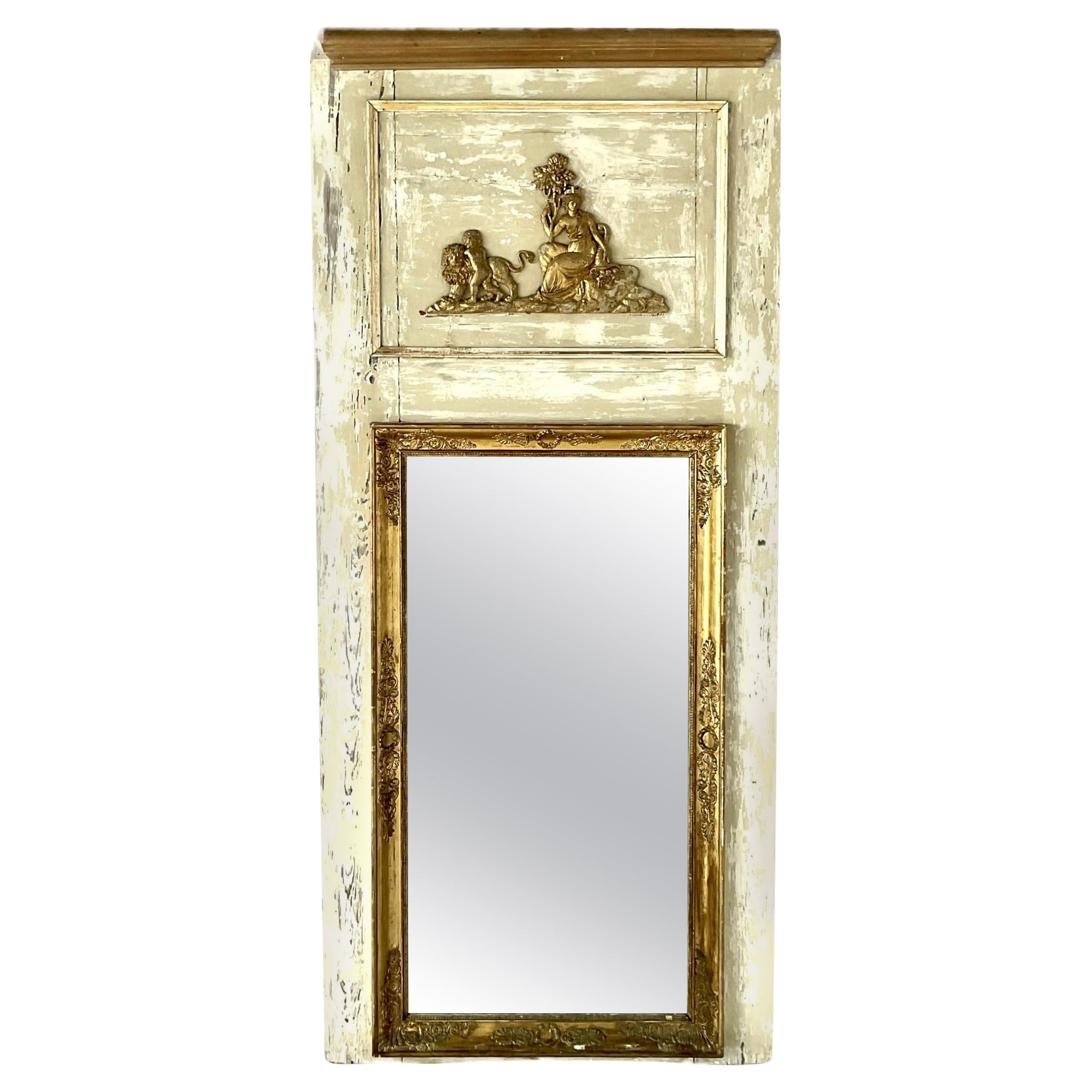 Miroir Trumeau en bois doré et peint à la française