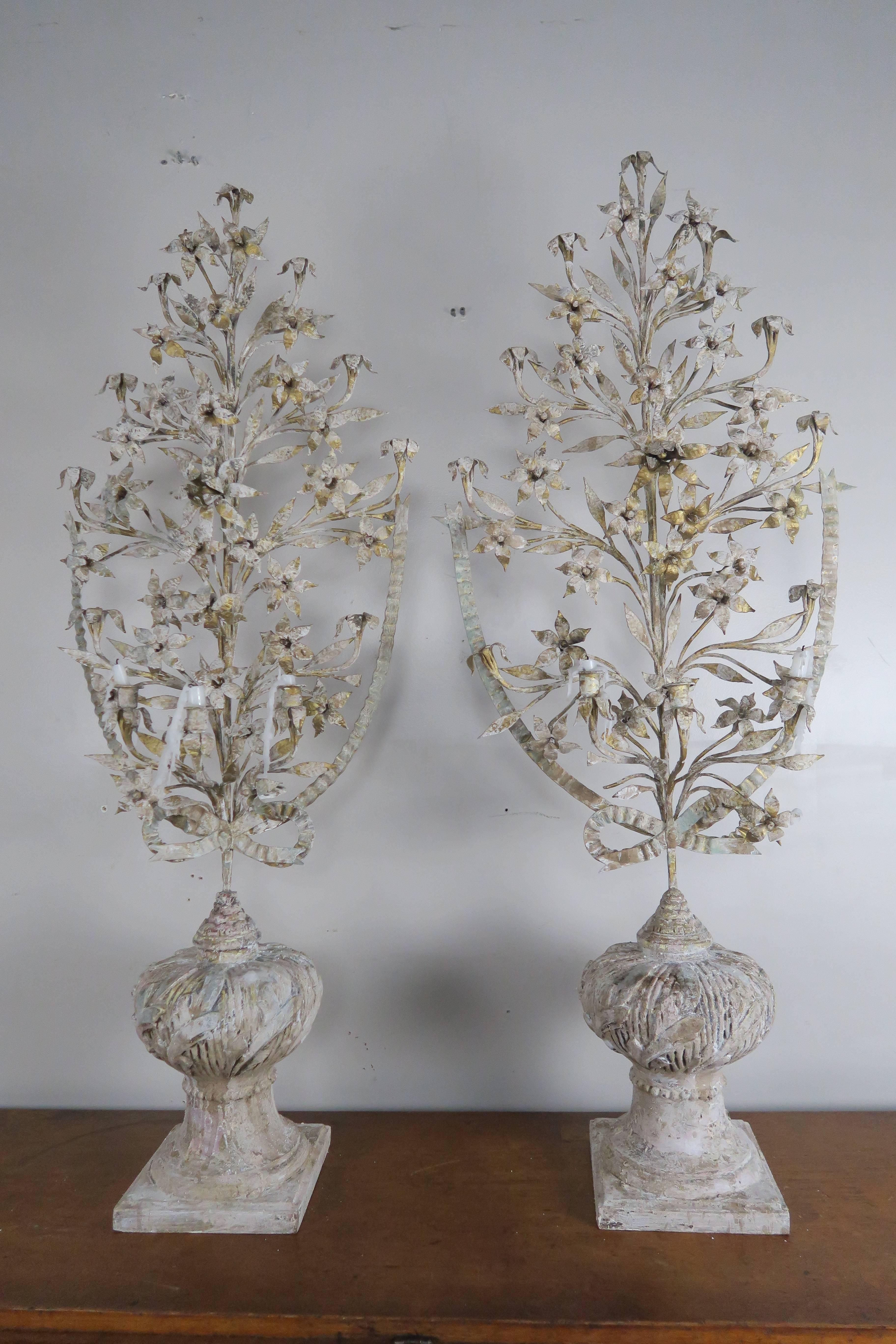 French Painted and Metal Bouquets of Flowers, Pair 4