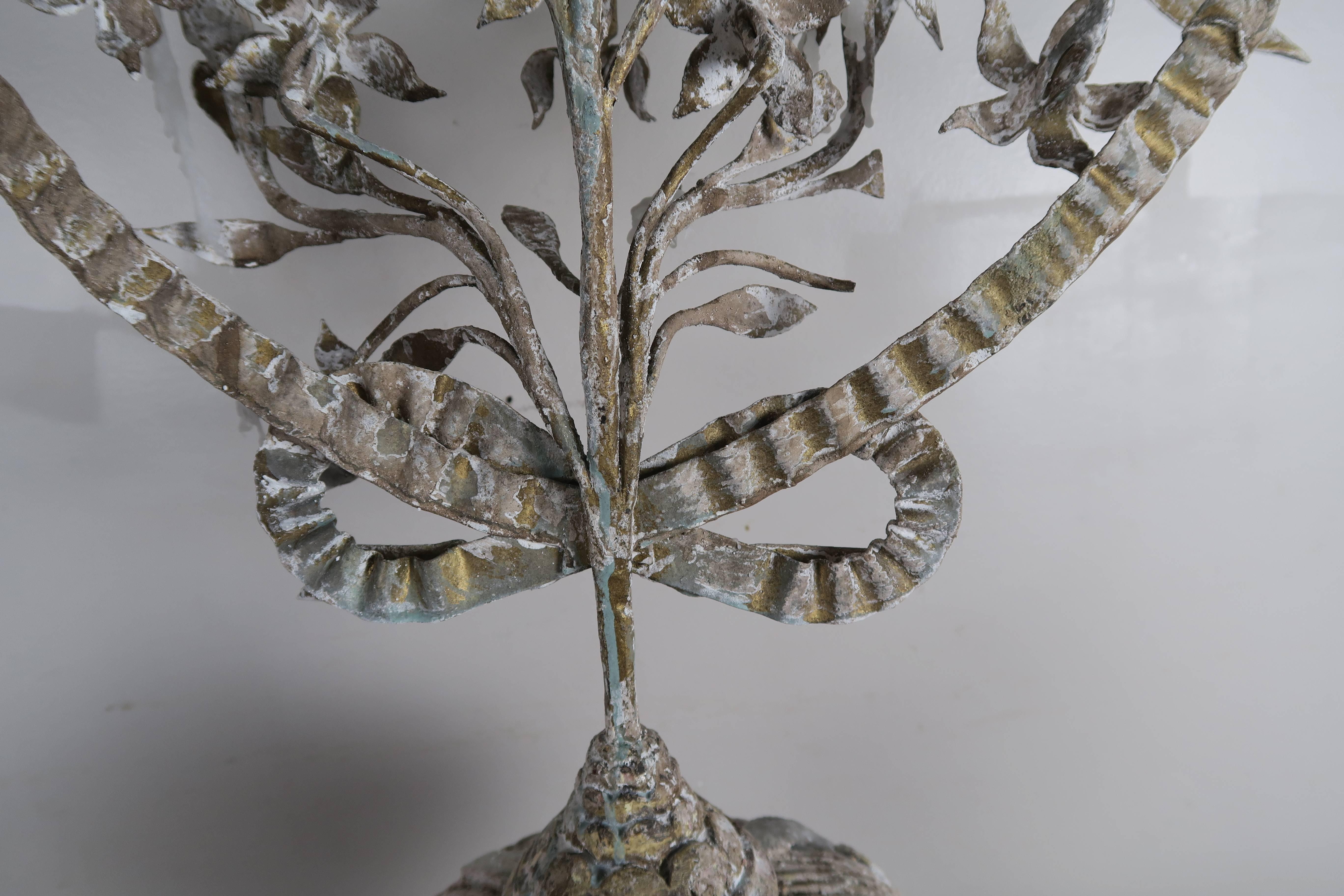 French Painted and Metal Bouquets of Flowers, Pair 1