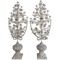 French Painted and Metal Bouquets of Flowers, Pair