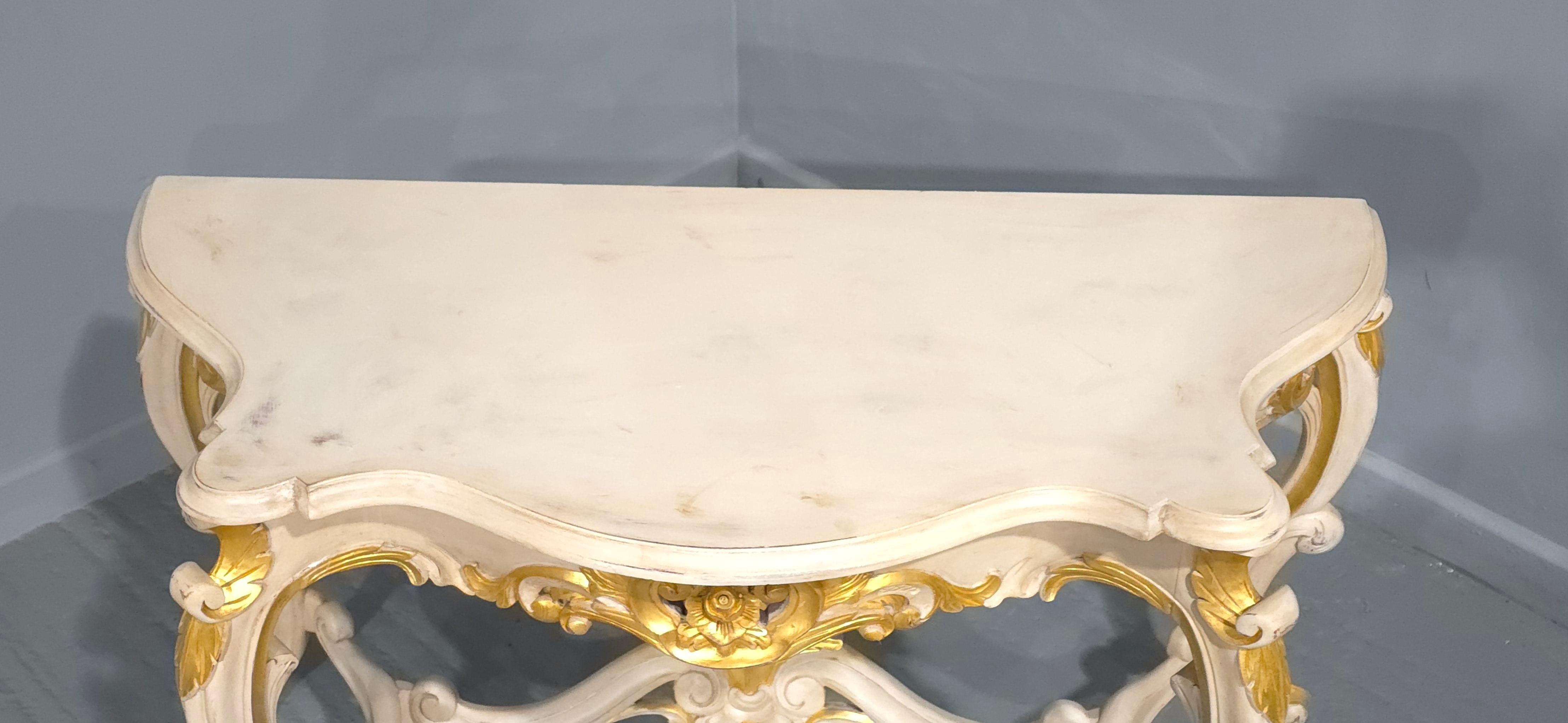 French Painted and Parcel Gilt Console Table For Sale 4