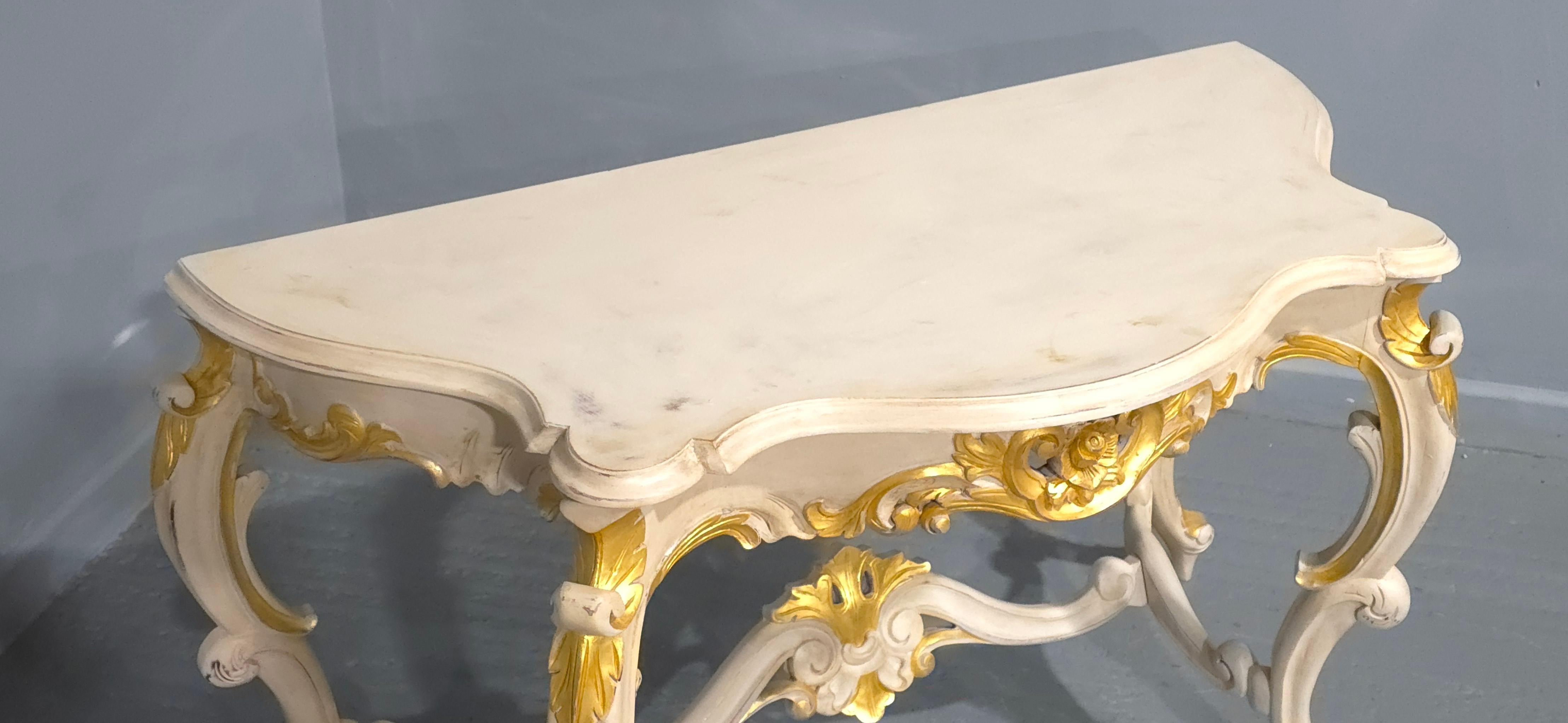 French Painted and Parcel Gilt Console Table For Sale 5