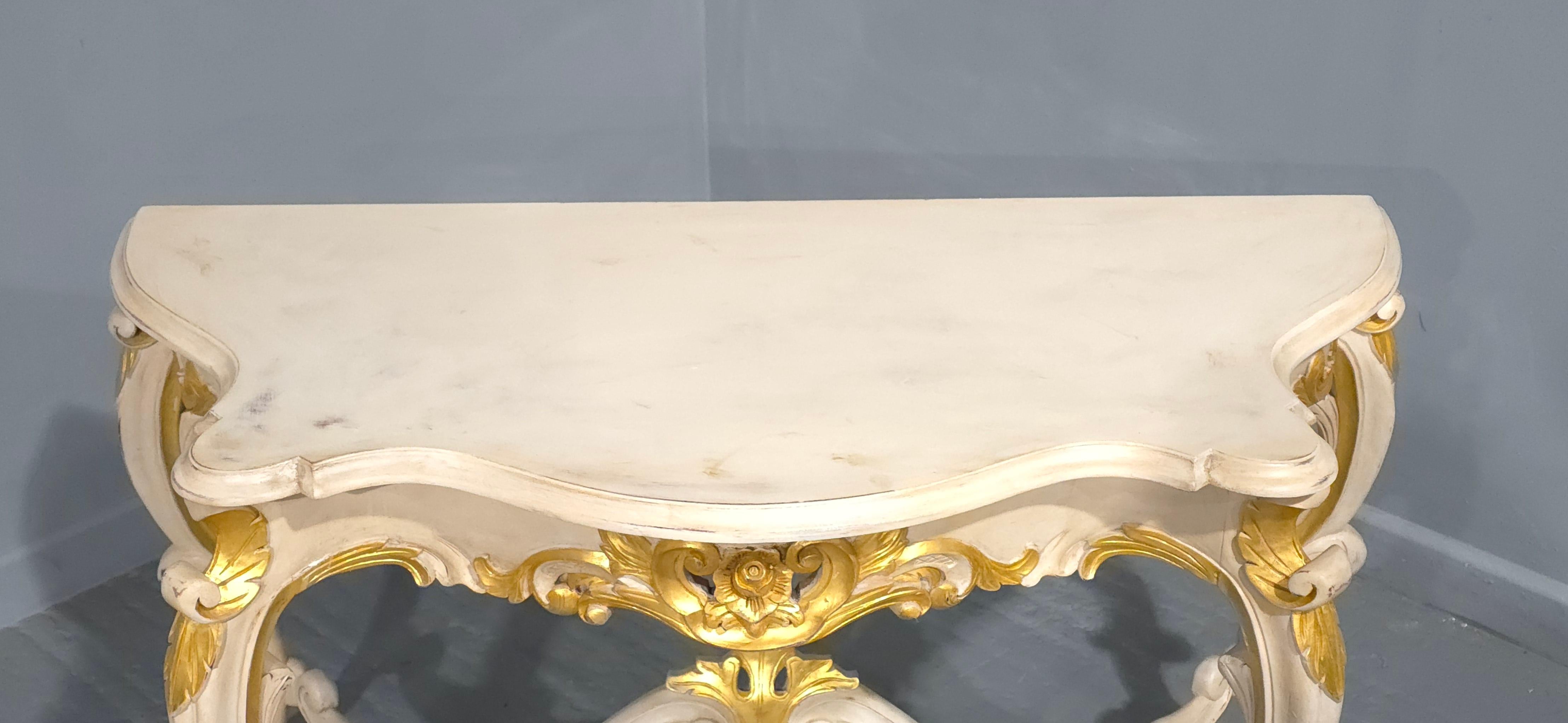 French Painted and Parcel Gilt Console Table For Sale 3