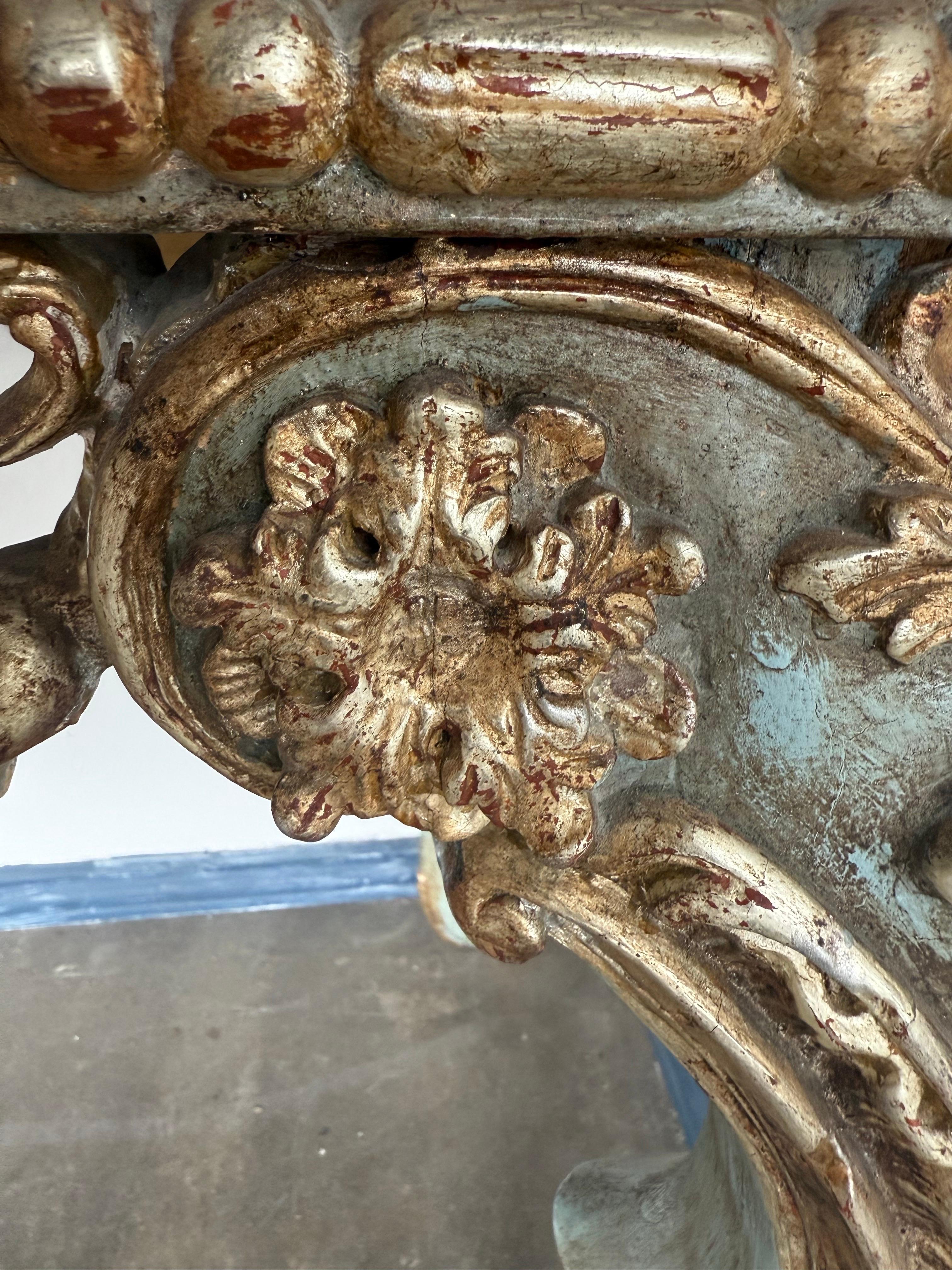 French Painted and Parcel Gilt Console with Carrara Marble Top For Sale 1