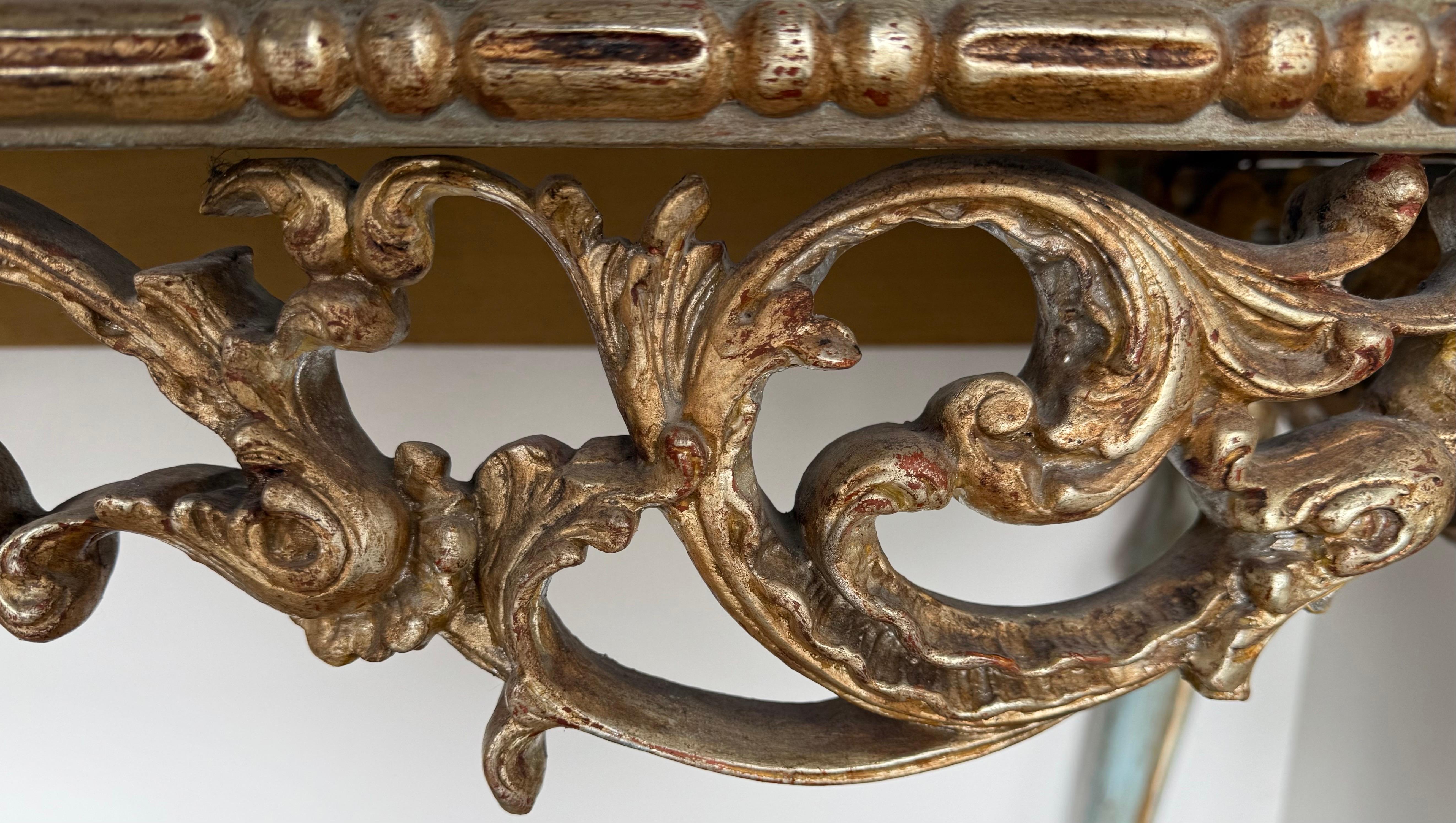French Painted and Parcel Gilt Console with Carrara Marble Top For Sale 2