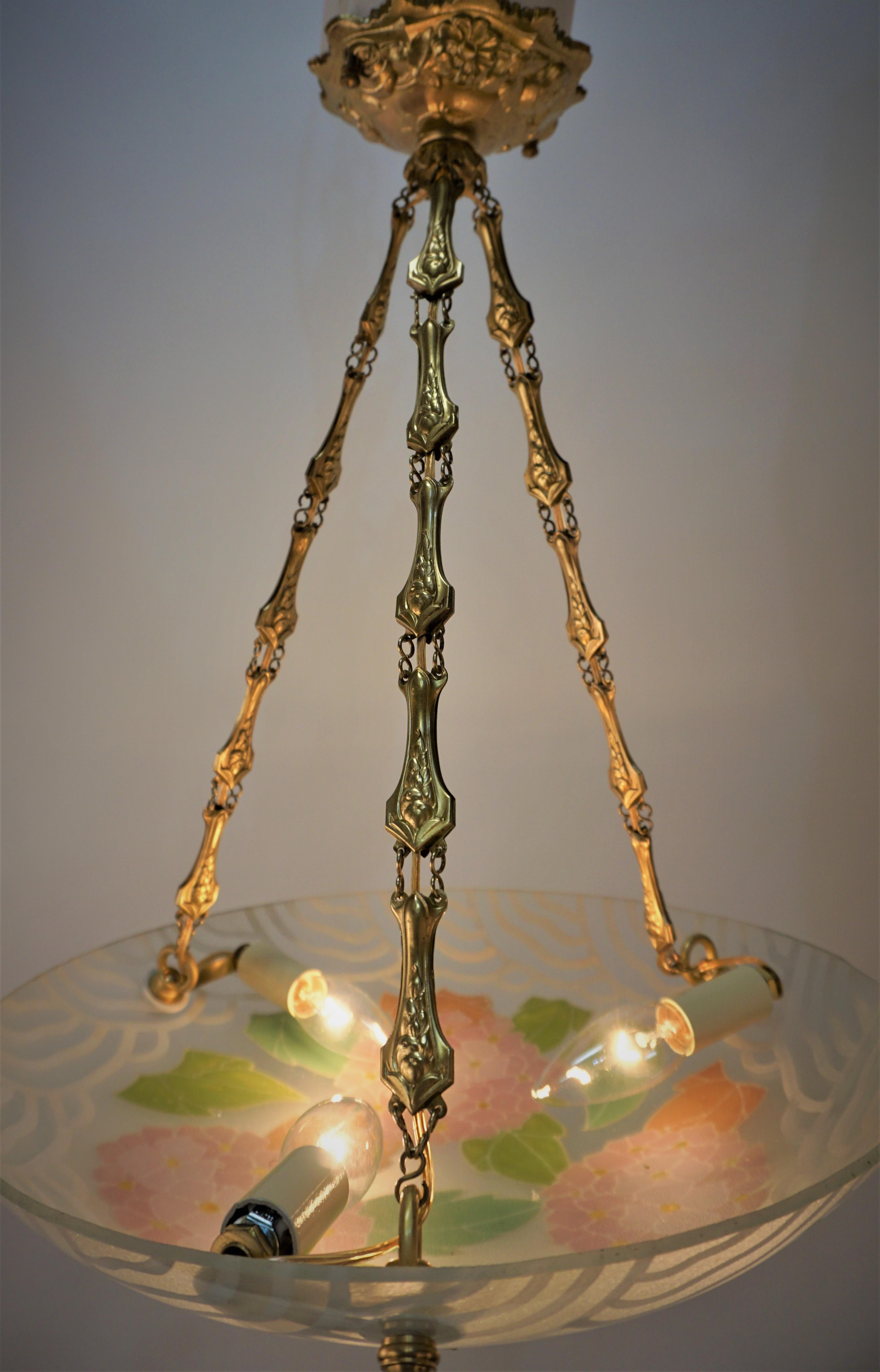 Early 20th Century French Painted Art Deco Glass Chandelier