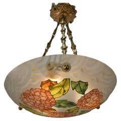 French Painted Art Deco Glass Chandelier