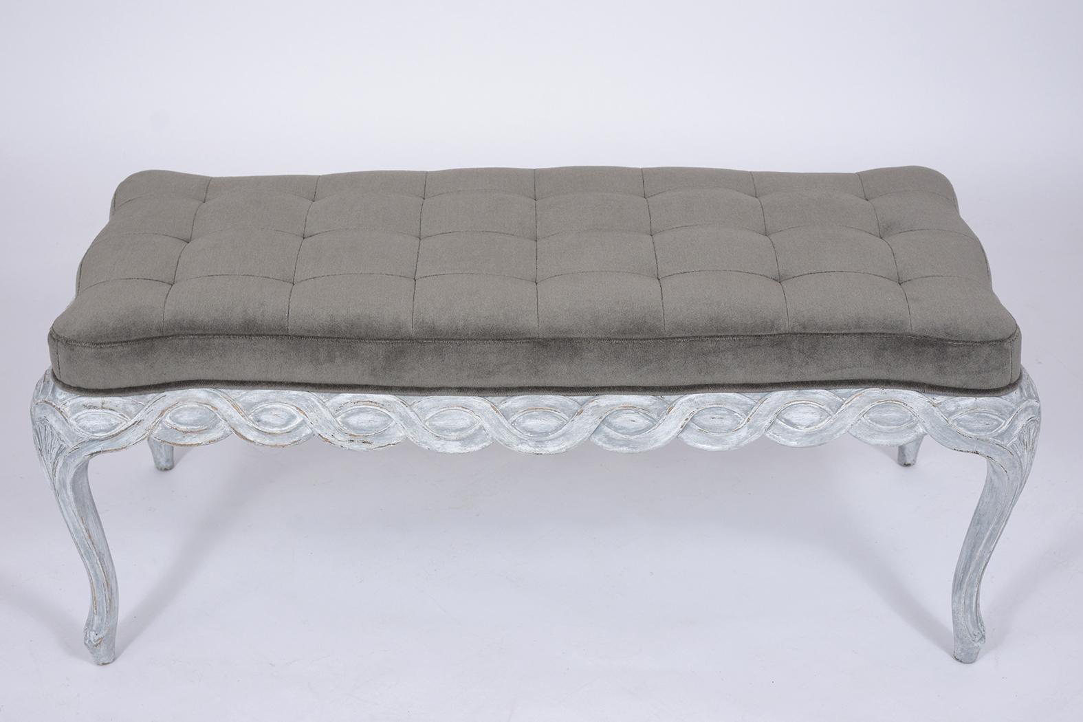 French Painted Tufted Bench