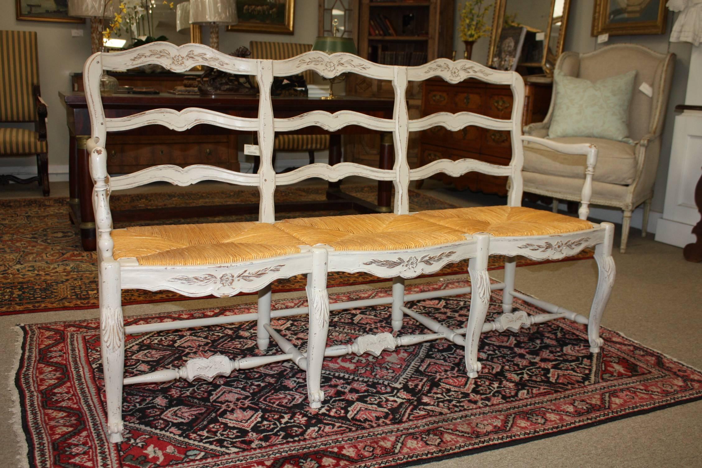 French Painted Bench with Rush Seat 2