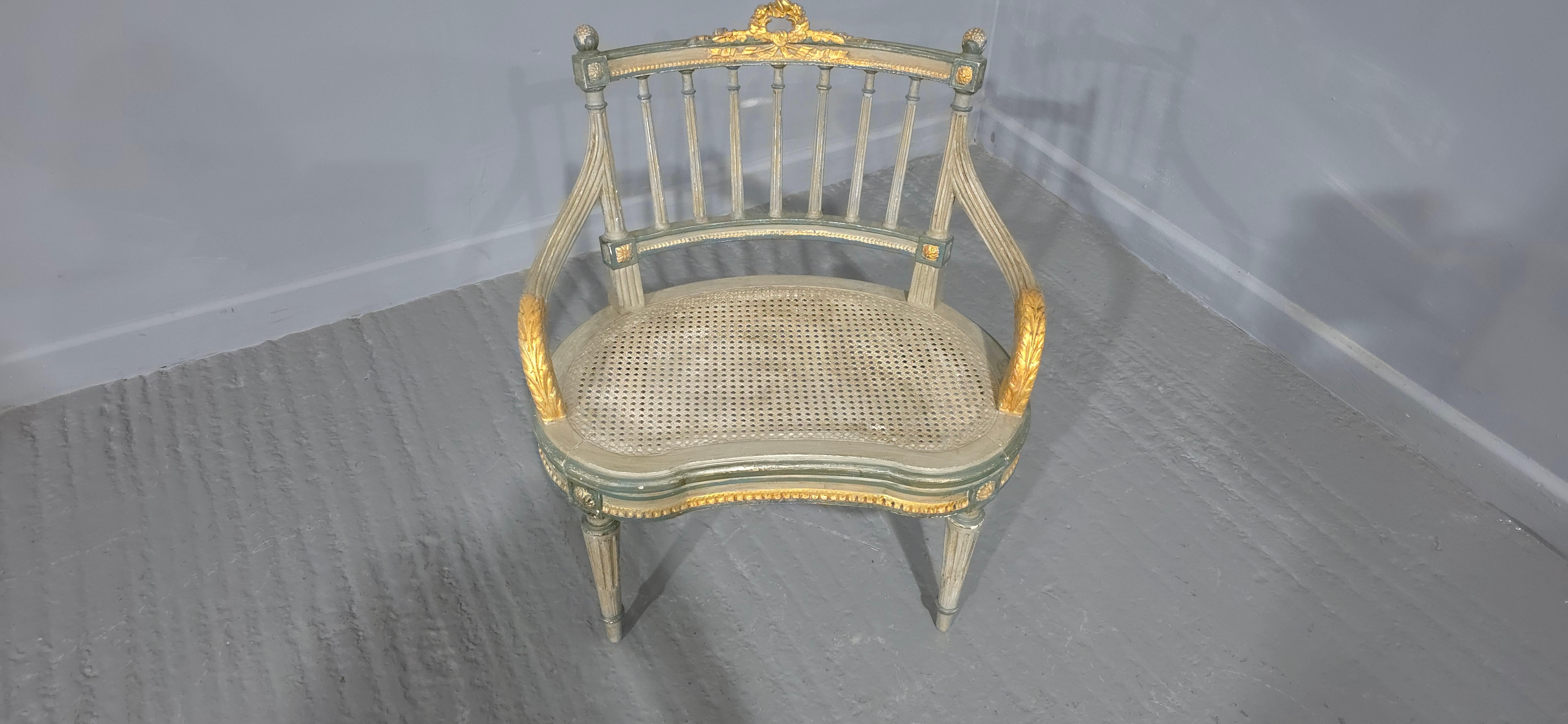 Beech French Painted Bergere Boudoir Chair For Sale