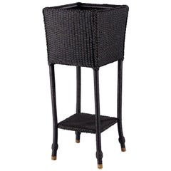 Vintage French Painted Black Wicker Jardinière, 1940s