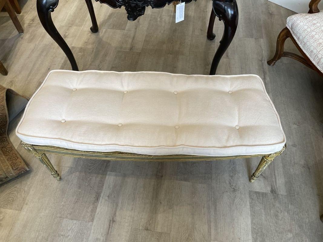 French Provincial French Painted & Caned Window Bench With Upholstered Cushion